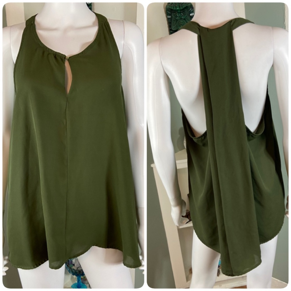 3/$12 Harve Benard Army Green Draped Racerback Tank Top Large L Keyhole